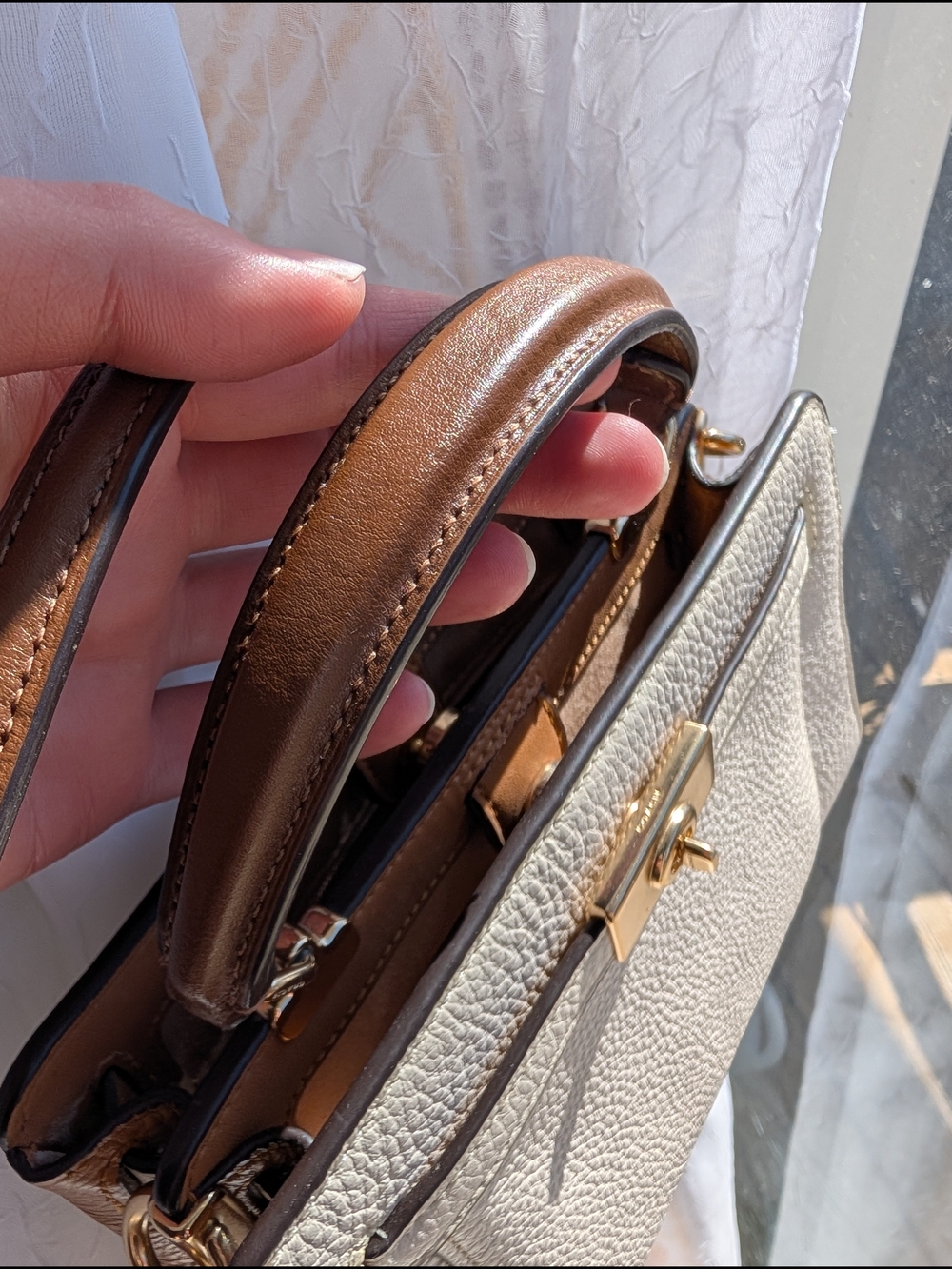 Coach Mini Lane Cream Brown Gold Top-Handle Crossbody Bag Leather - Picture 6 of 9